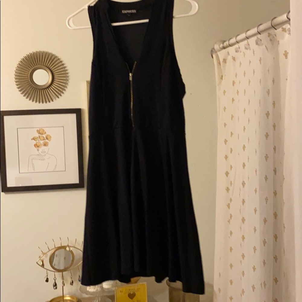 Simple zip up black mini dress
